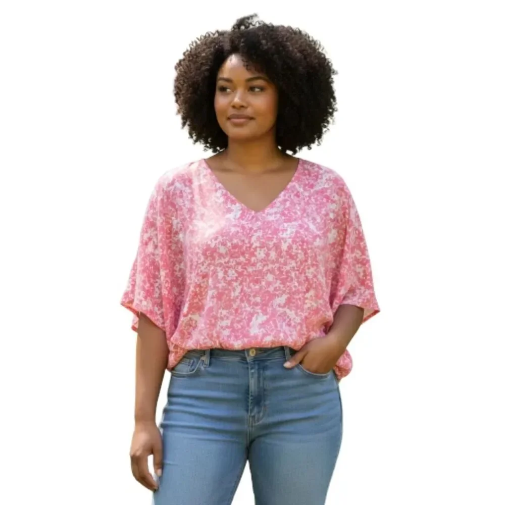 🚨 Nine Britton Women's Pink Floral Short Sleeve Smocked Waist Top - NWOT